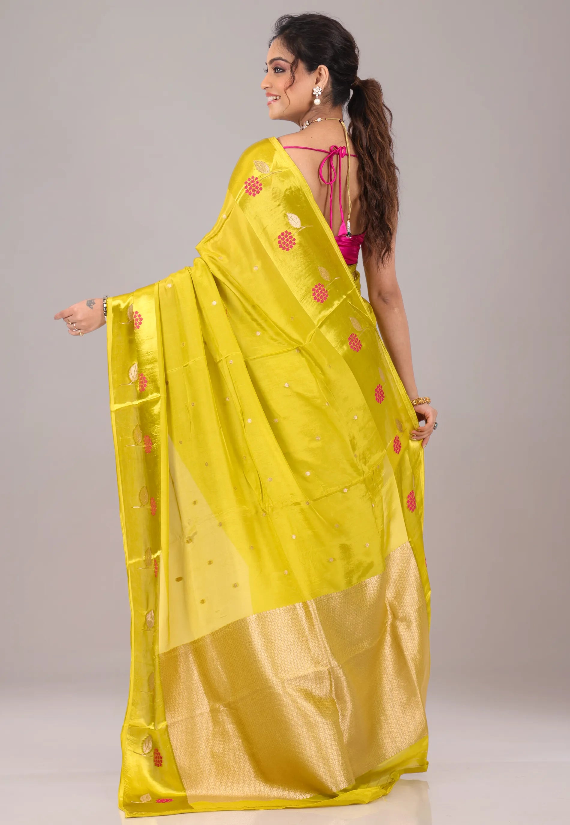 Lemon Yellow Mashru Silk Saree with Blouse Piece - Adi Akshoy & Co.