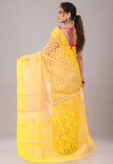 Yellow Dhakai Jamdani Cotton Saree without Blouse Piece - Adi Akshoy & Co.