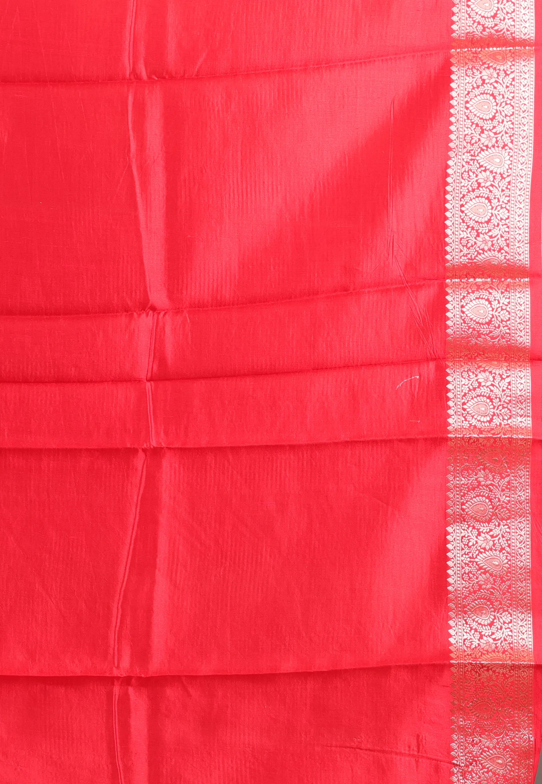 Beige with Red Border Pure Katan Silk Saree With Blouse Piece - Adi Akshoy & Co.
