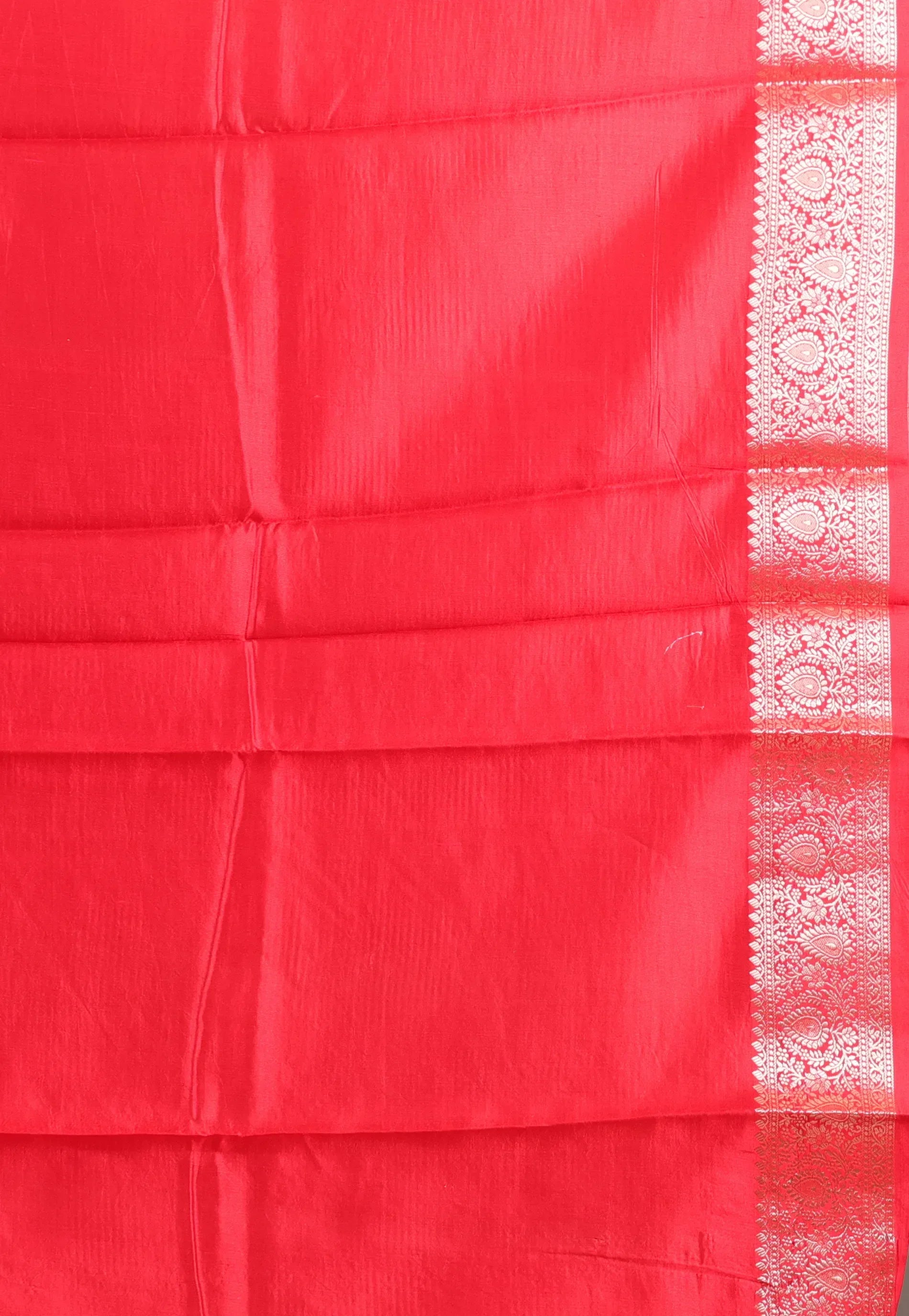 Beige with Red Border Pure Katan Silk Saree With Blouse Piece - Adi Akshoy & Co.
