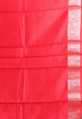 Beige with Red Border Pure Katan Silk Saree With Blouse Piece - Adi Akshoy & Co.