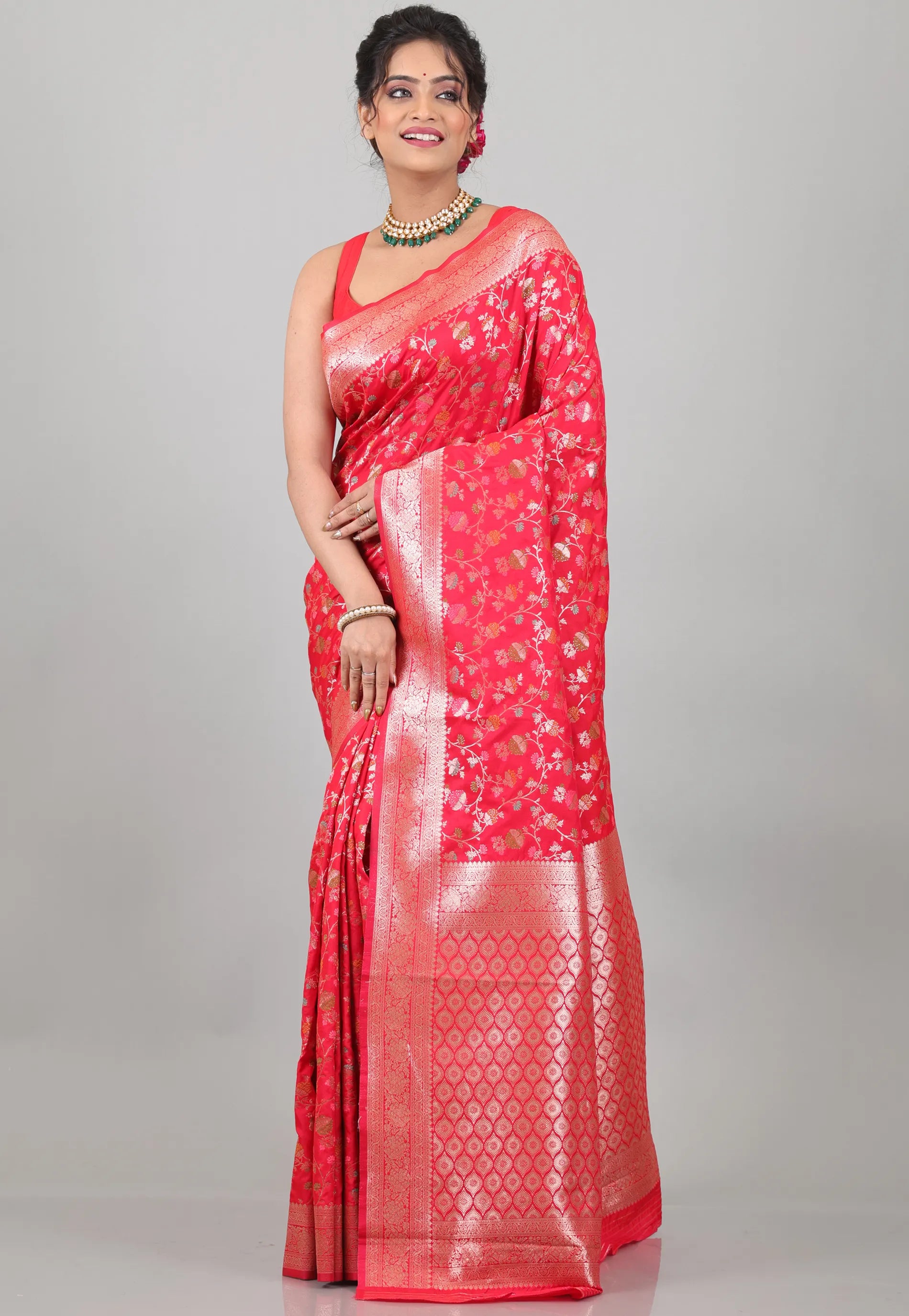 Rani with Resham Zari work Katan Silk Saree With Blouse Piece - Adi Akshoy & Co.