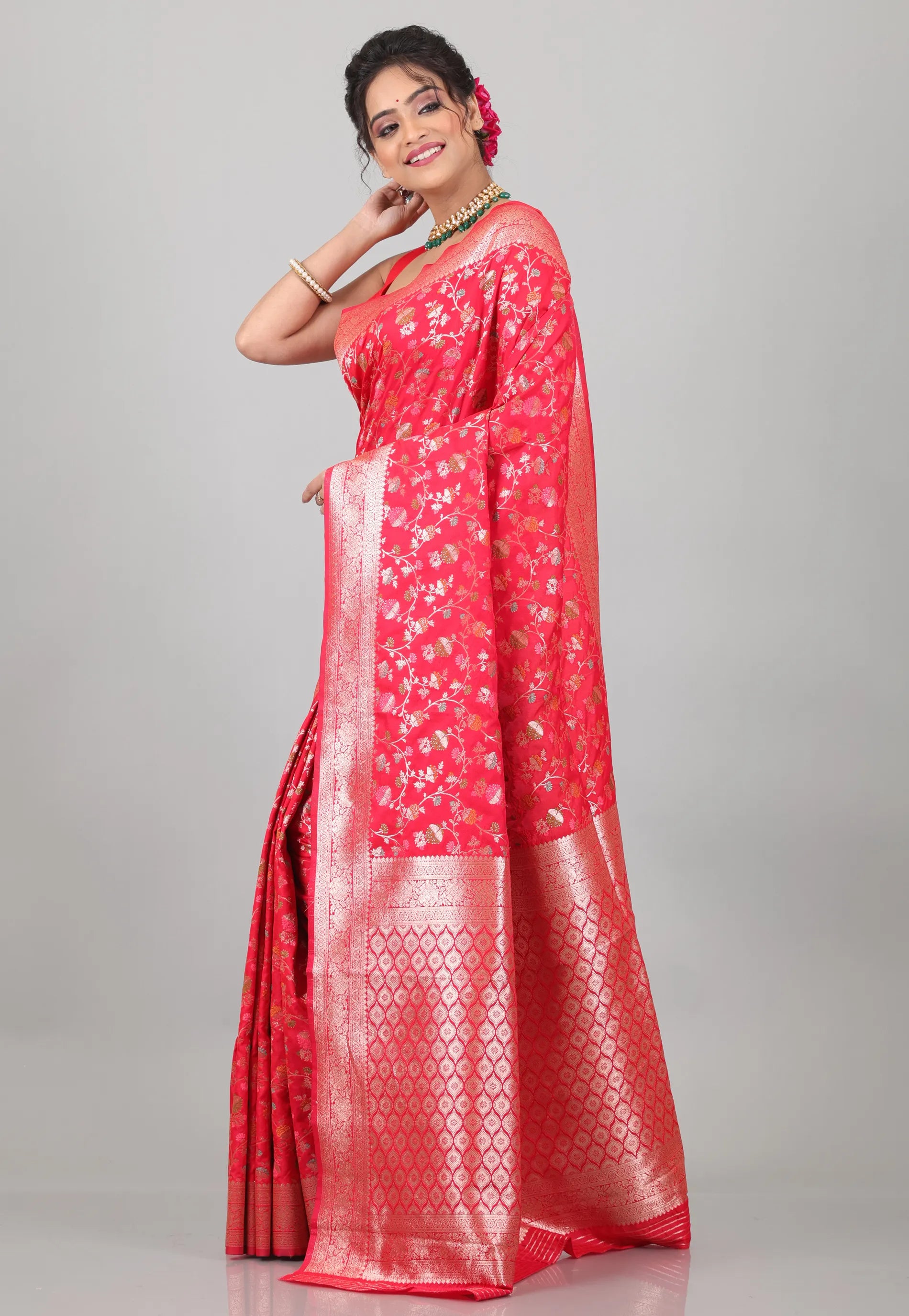 Rani with Resham Zari work Katan Silk Saree With Blouse Piece - Adi Akshoy & Co.
