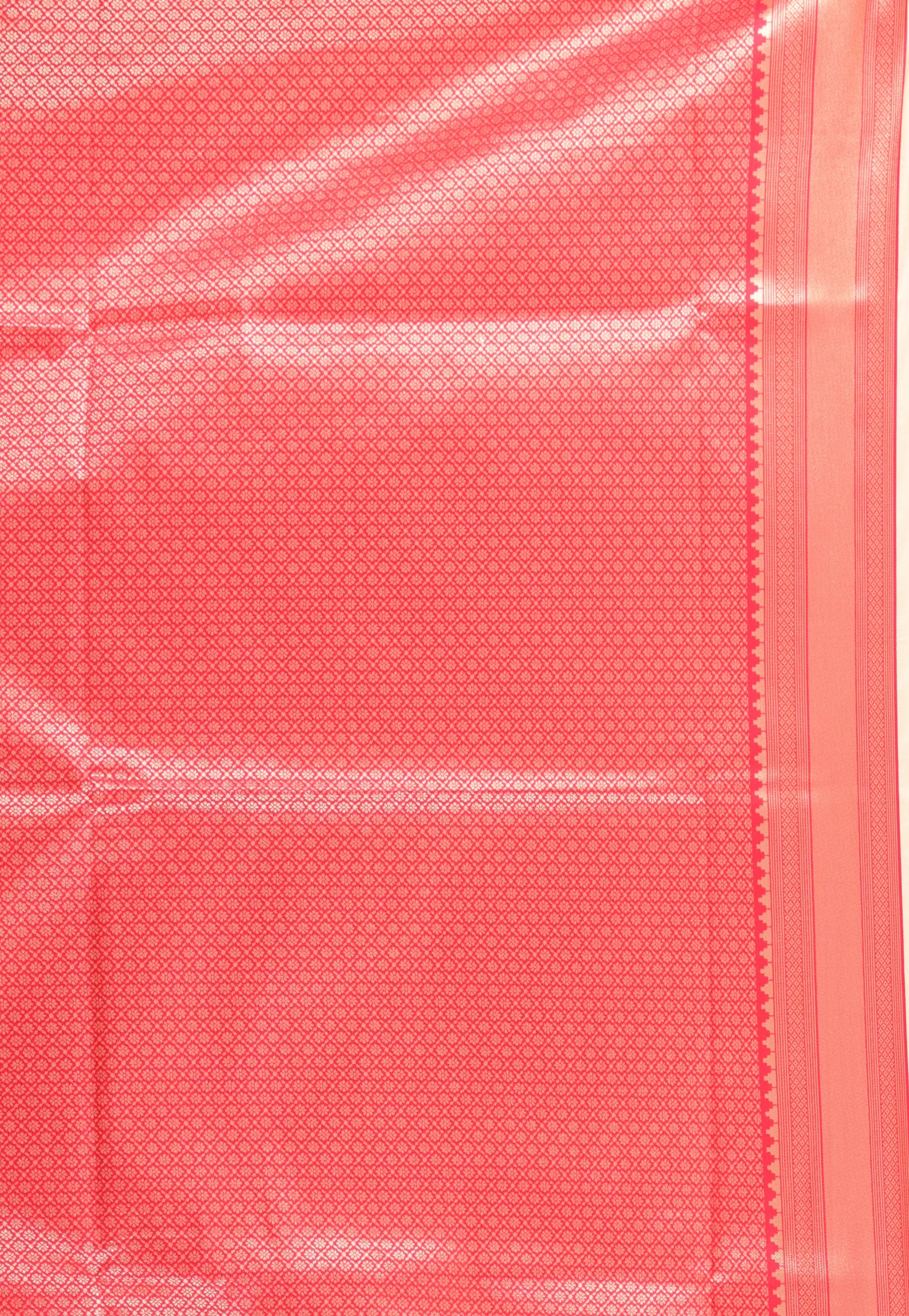 Beige with Red Resham Zari work Katan Silk Saree With Blouse Piece - Adi Akshoy & Co.