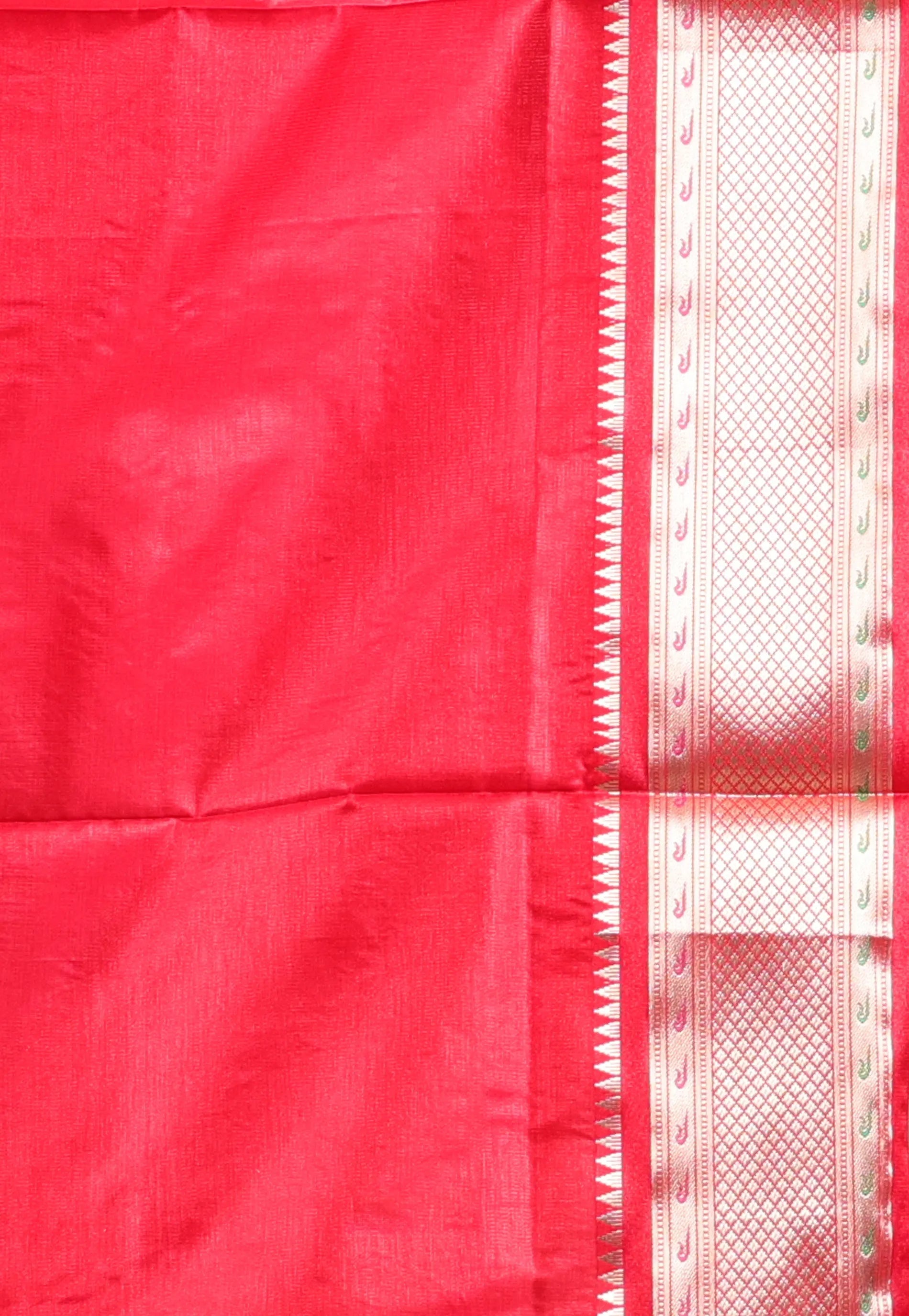 Off White with Red Border Katan Silk Saree With Blouse Piece - Adi Akshoy & Co.