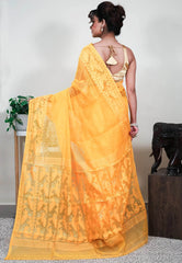 Yellow Dhakai Jamdani Cotton Saree without Blouse Piece - Adi Akshoy & Co.