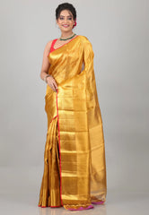 Golden Yellow Brocade Pure Tissue Kanjivaram Silk Saree With Blouse Piece - Adi Akshoy & Co.
