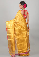 Golden Yellow Brocade Pure Tissue Kanjivaram Silk Saree With Blouse Piece - Adi Akshoy & Co.