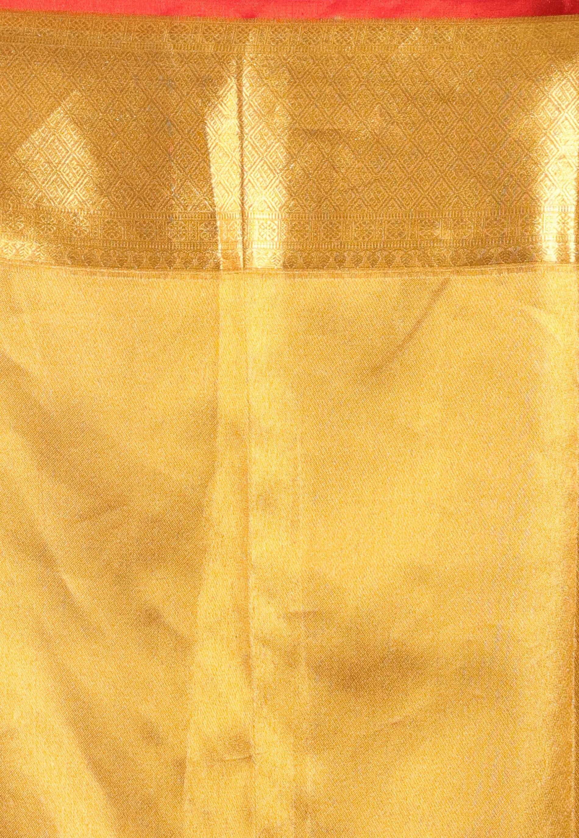 Golden Yellow Brocade Pure Tissue Kanjivaram Silk Saree With Blouse Piece - Adi Akshoy & Co.