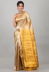 Golden Brocade Pure Tissue Kanjivaram Silk Saree With Blouse Piece