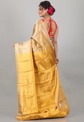 Golden Brocade Pure Tissue Kanjivaram Silk Saree With Blouse Piece - Adi Akshoy & Co.