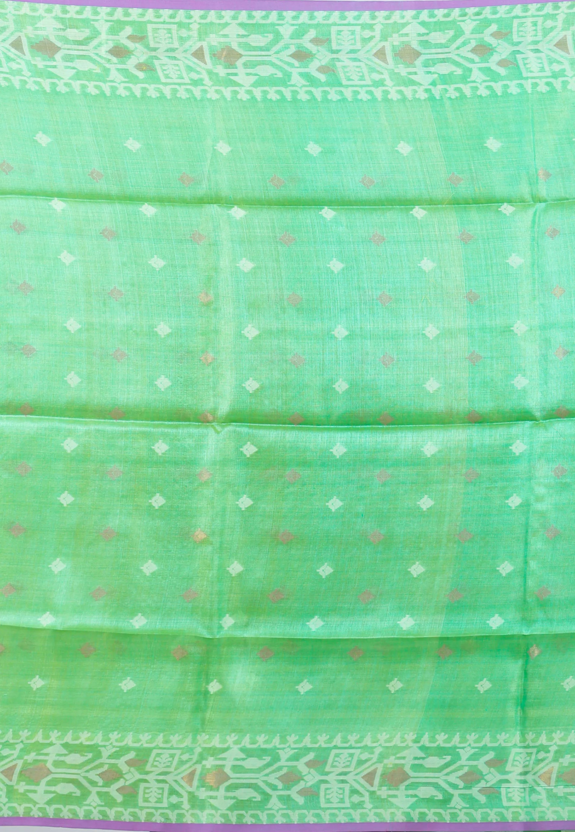 Light Mint Green Dhakai Jamdani Pure Tussar Silk Saree with Blouse Piece