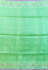 Light Mint Green Dhakai Jamdani Pure Tussar Silk Saree with Blouse Piece