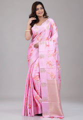 Floral Pink Mashru Silk Saree with Blouse Piece