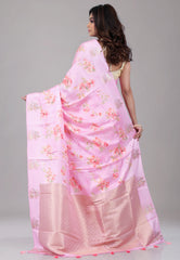 Floral Pink Mashru Silk Saree with Blouse Piece