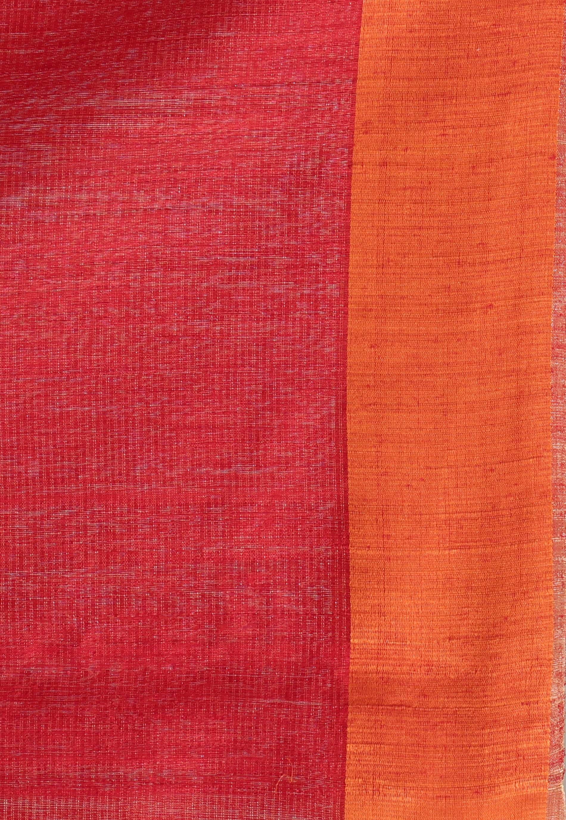 Red Kora Handloom Pure Silk Saree With Blouse Piece - Adi Akshoy & Co.