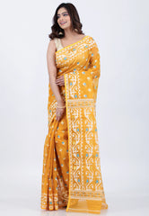 Mustard Yellow Dhakai Jamdani Cotton Saree without Blouse Piece