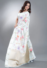 Light Sky Blue Digital Print Mashru Silk Saree with Blouse Piece