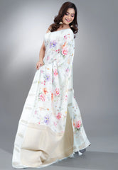 Light Sky Blue Digital Print Mashru Silk Saree with Blouse Piece