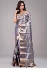 Navy Blue Brocade Kanjivaram with Golden Zari work with Blouse Piece