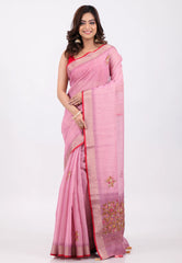 Onion Pink Kantha Silk Saree With Blouse Piece - Adi Akshoy & Co.