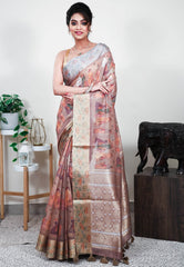 Brown Tussar Silk Saree with Blouse Piece - Adi Akshoy & Co.