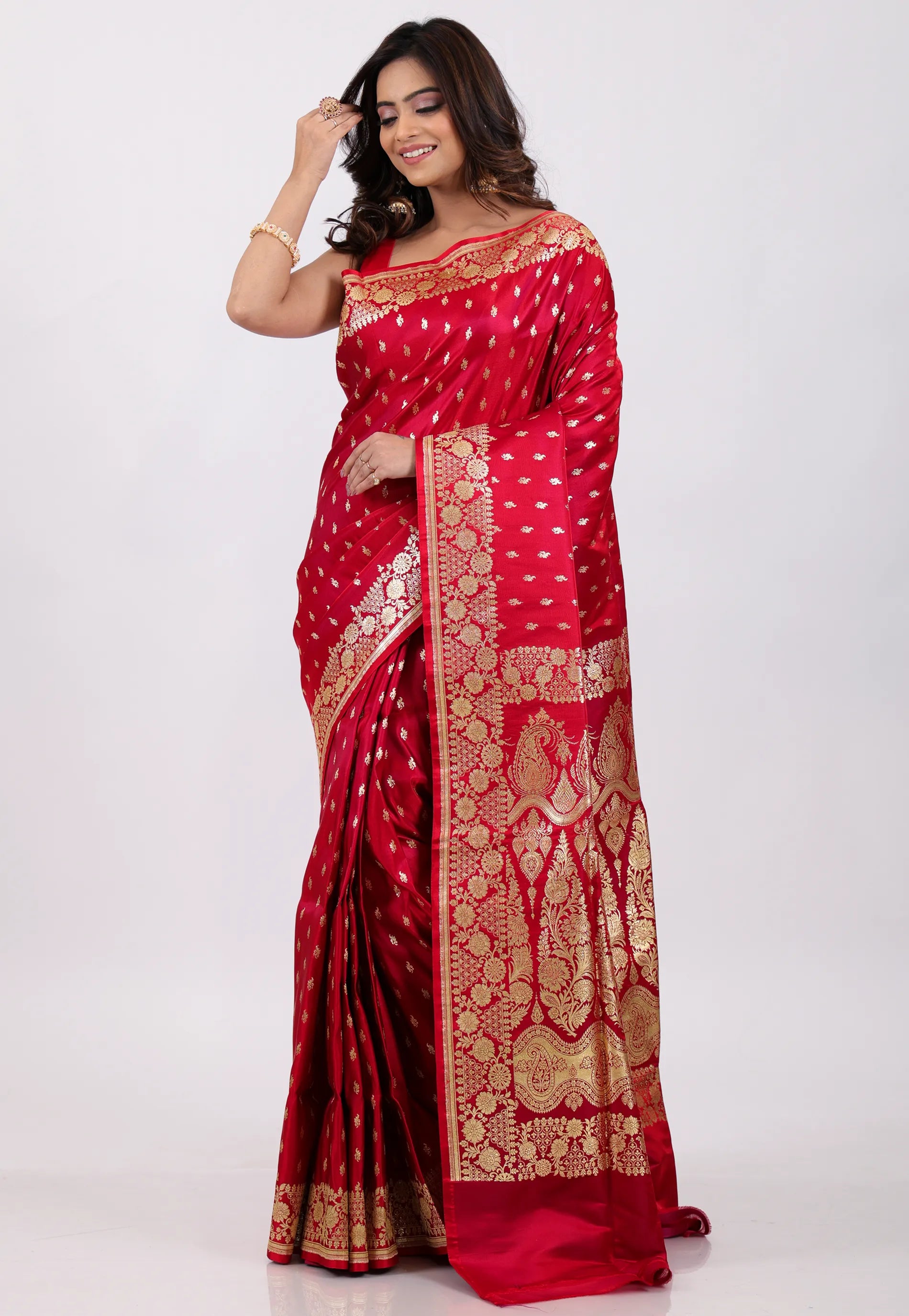 Red Wedding Banarasi Saree with Blouse Piece - Adi Akshoy & Co.