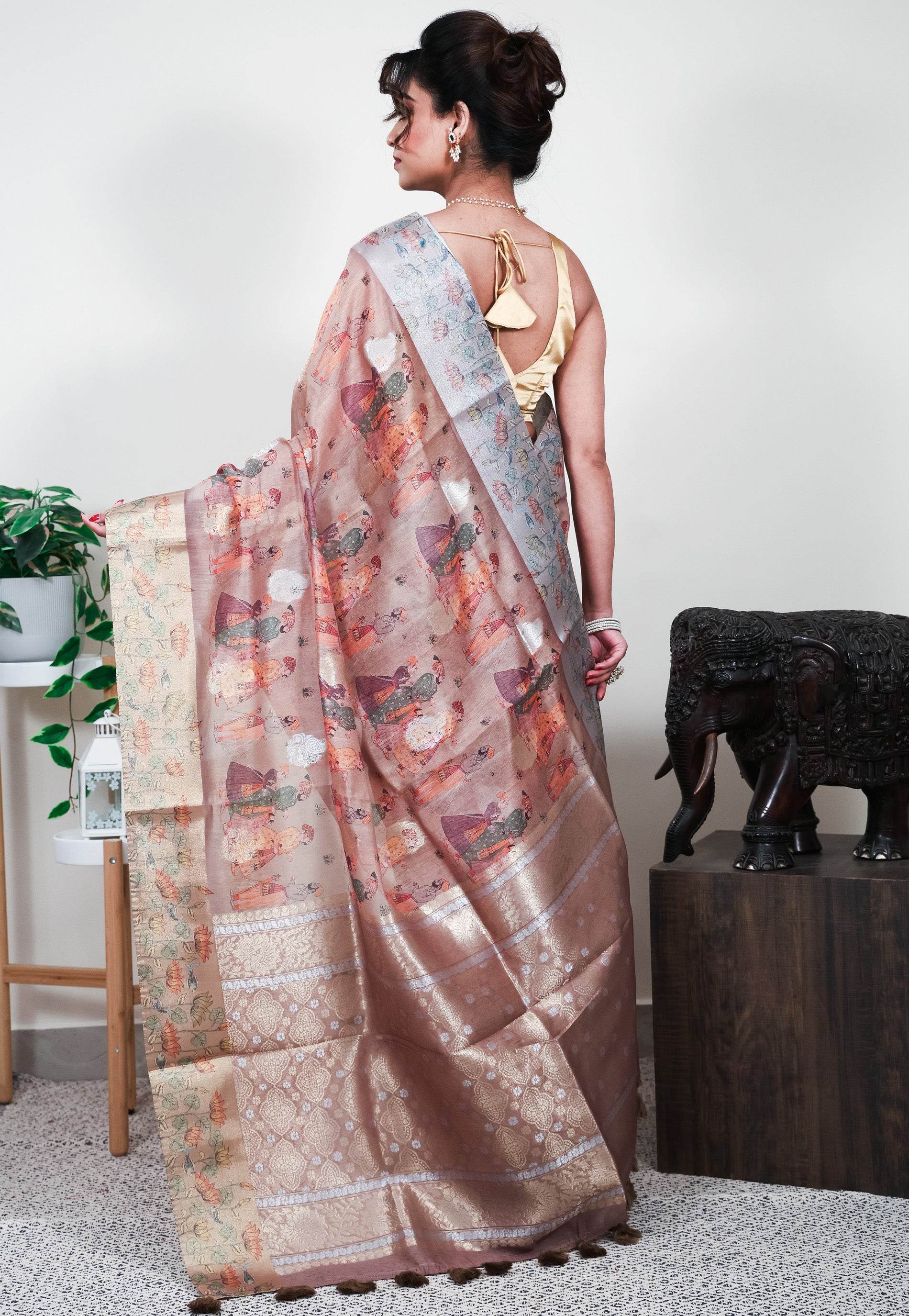Brown Tussar Silk Saree with Blouse Piece - Adi Akshoy & Co.
