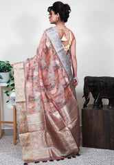 Brown Tussar Silk Saree with Blouse Piece - Adi Akshoy & Co.
