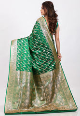 Bottle Green Wedding Banarasi Saree with Blouse Piece - Adi Akshoy & Co.