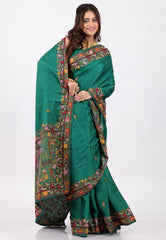 Bottle Green Pure Kantha Silk Saree With Blouse Piece - Adi Akshoy & Co.