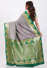 Dual shades of Grey Kanjivaram Silk Saree With Blouse Piece - Adi Akshoy & Co.