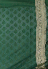 Bottle Green with Zari work Khaddi Georgette Benarasi Saree with Blouse Piece - Adi Akshoy & Co.
