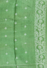 Pesta Green Pure Tussar Dhakai Jamdani Saree with Blouse Piece - Adi Akshoy & Co.