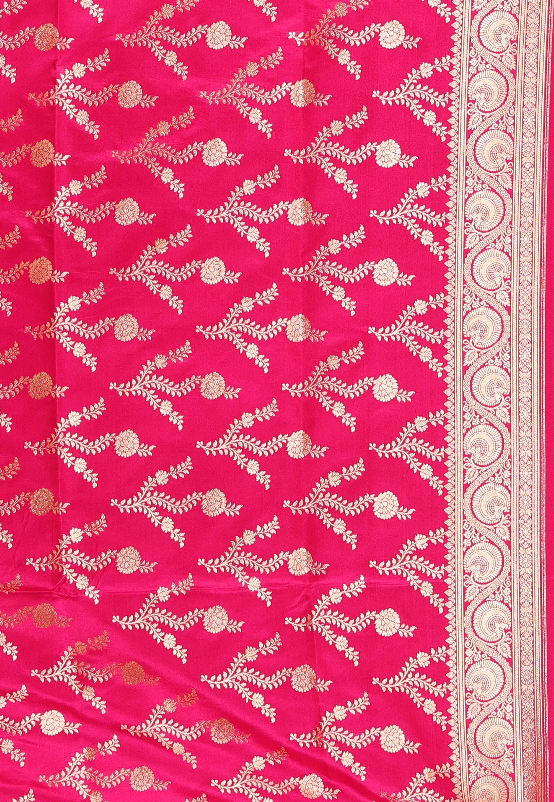Pink with Rani Border Pastel Banarasi Saree With Blouse Piece - Adi Akshoy & Co.