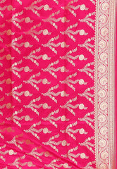 Pink with Rani Border Pastel Banarasi Saree With Blouse Piece - Adi Akshoy & Co.