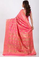 Baby Pink Baluchari Silk Saree with Blouse Piece - Adi Akshoy & Co.
