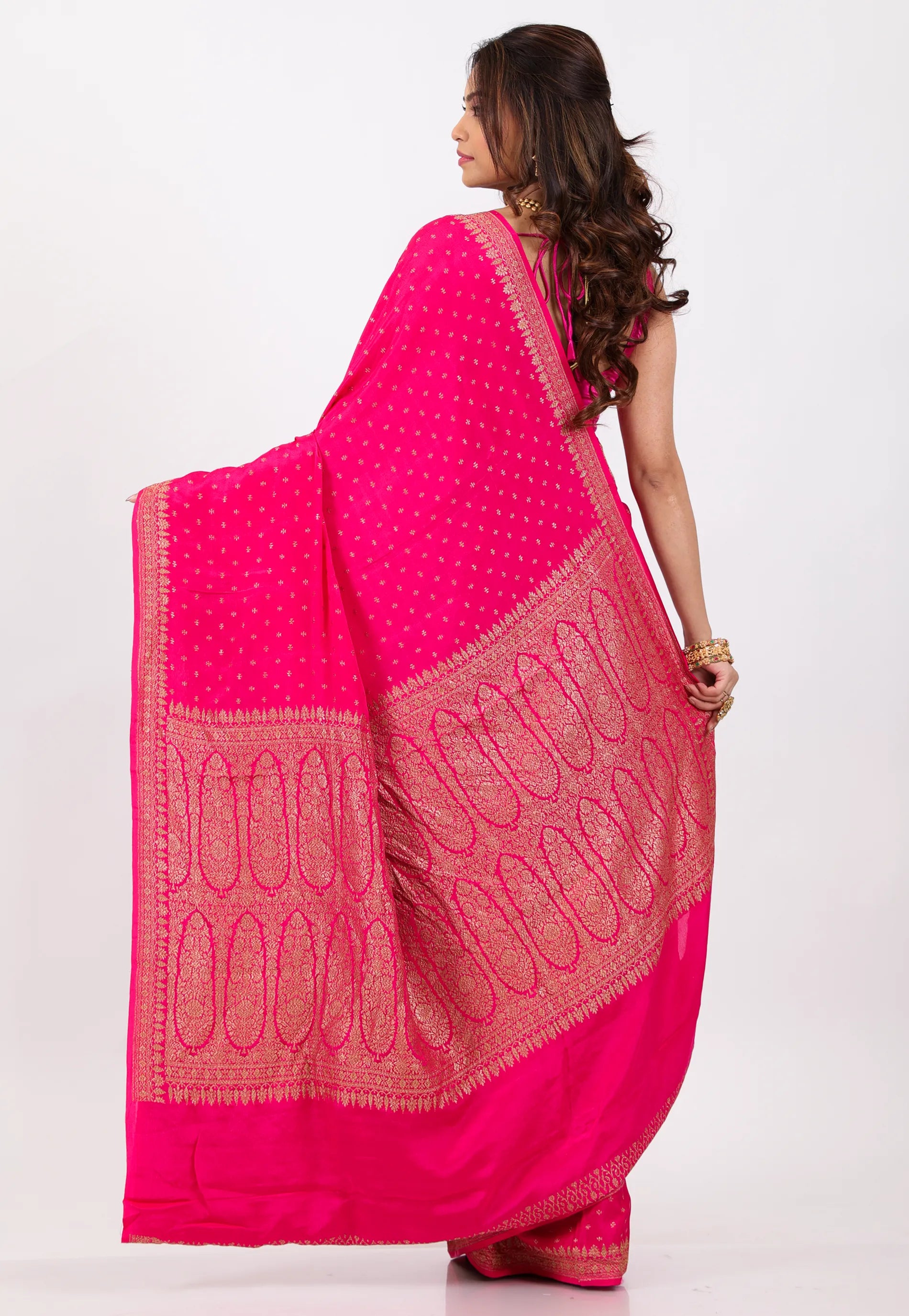 Rani with Zari work Khaddi Georgette Benarasi Saree with Blouse Piece - Adi Akshoy & Co.