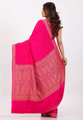 Rani with Zari work Khaddi Georgette Benarasi Saree with Blouse Piece - Adi Akshoy & Co.