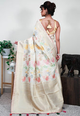 Off White Tussar Silk Saree with Blouse Piece - Adi Akshoy & Co.