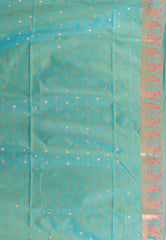 Turquoise Blue Baluchari Silk Saree with Blouse Piece - Adi Akshoy & Co.