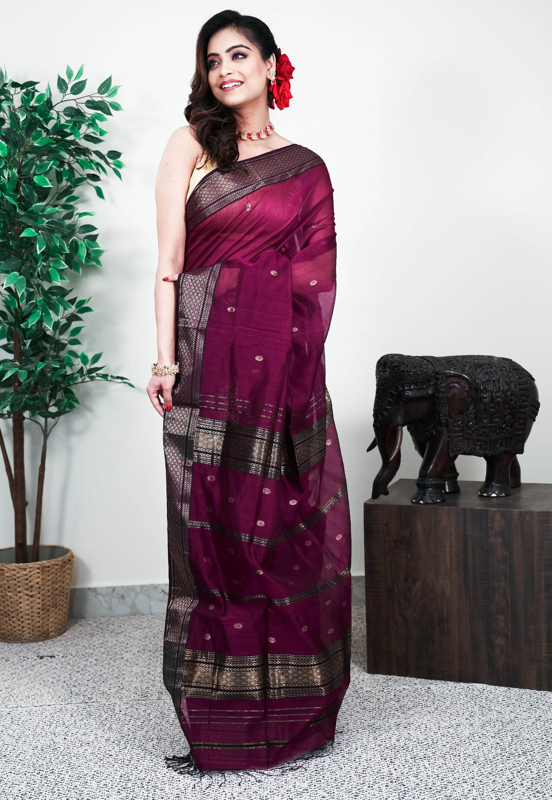 Purple Sico Handloom Saree With Blouse Piece - Adi Akshoy & Co.
