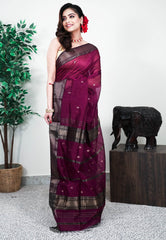 Purple Sico Handloom Saree With Blouse Piece - Adi Akshoy & Co.