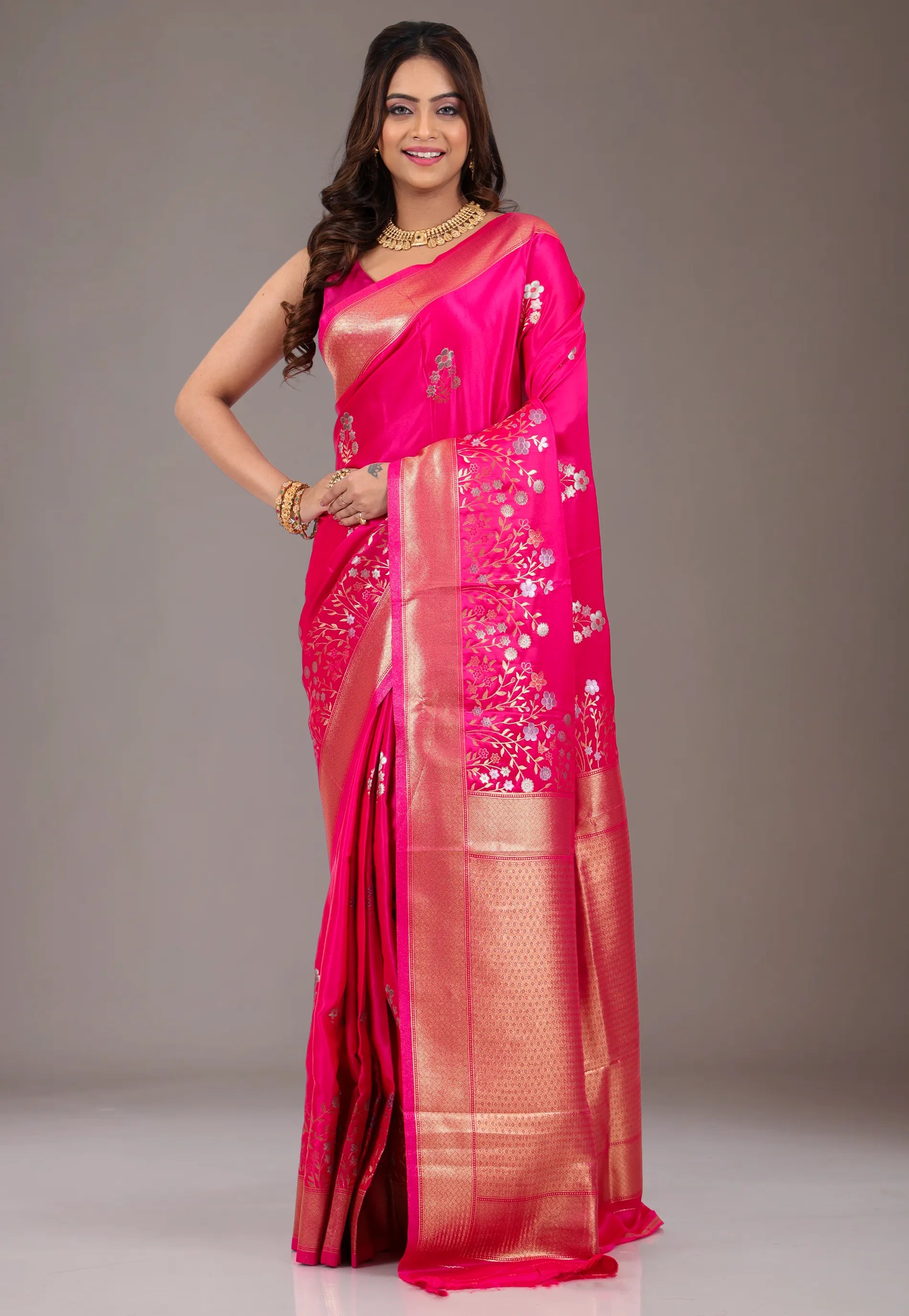 Rani with Golden Zari Mashru Silk Saree with Blouse Piece - Adi Akshoy & Co.
