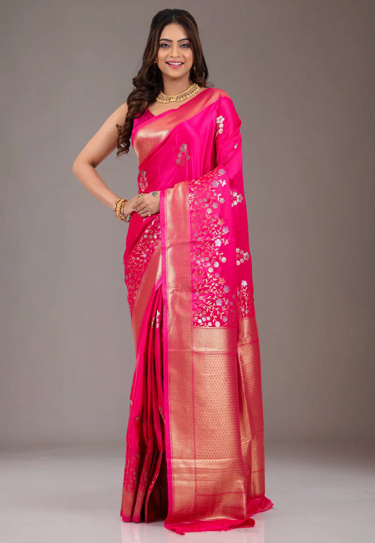 Rani with Golden Zari Mashru Silk Saree with Blouse Piece - Adi Akshoy & Co.