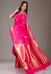 Rani with Golden Zari Mashru Silk Saree with Blouse Piece - Adi Akshoy & Co.