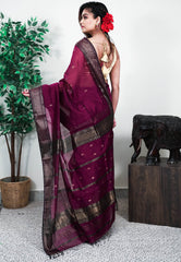 Purple Sico Handloom Saree With Blouse Piece - Adi Akshoy & Co.