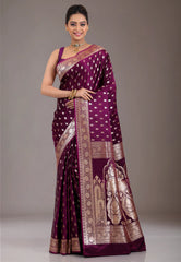 Magenta Wedding Banarasi Saree with Blouse Piece - Adi Akshoy & Co.