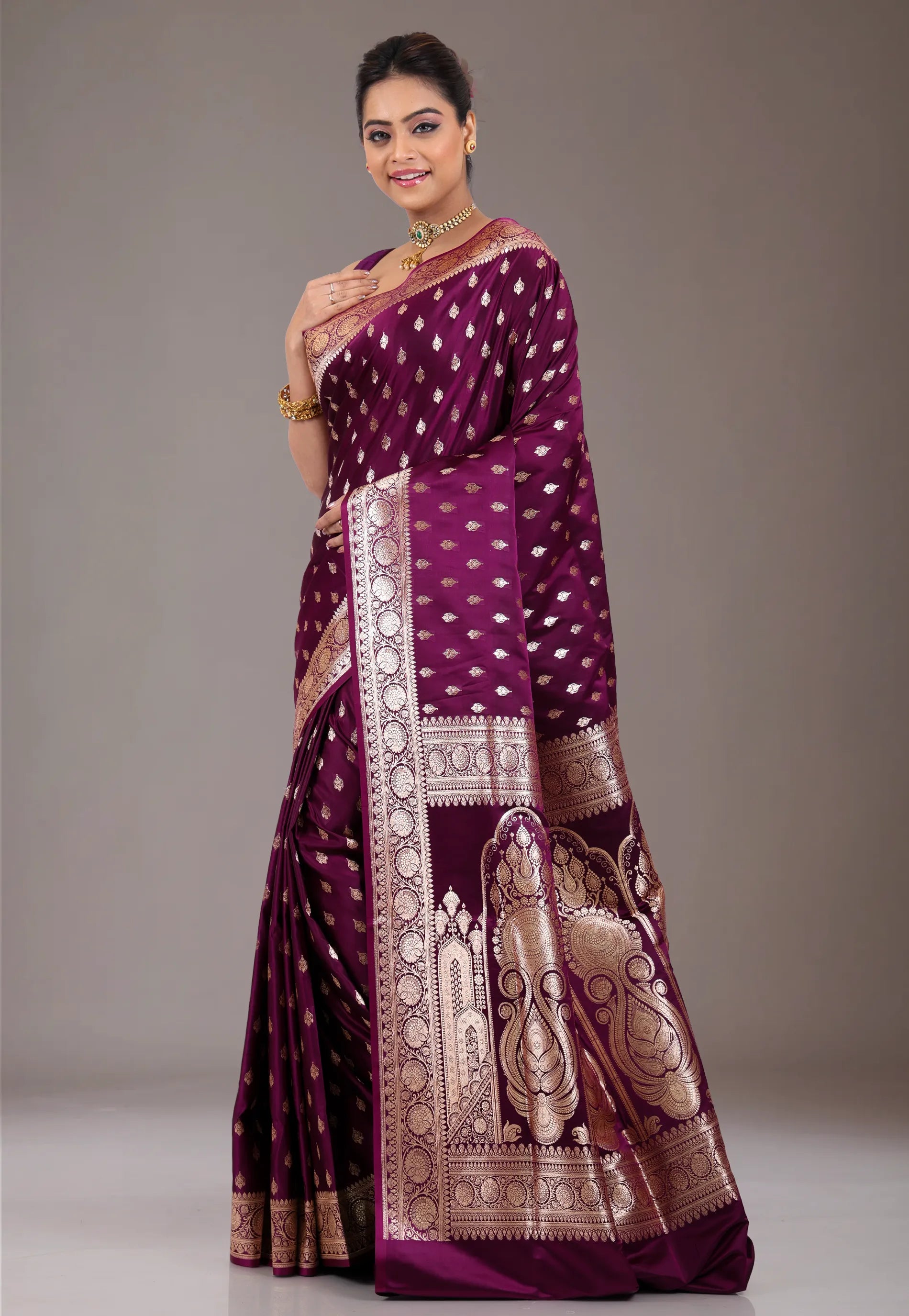 Magenta Wedding Banarasi Saree with Blouse Piece - Adi Akshoy & Co.
