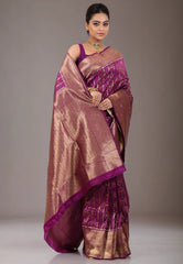 Magenta with Zari work Kanjivaram Silk Saree With Blouse Piece - Adi Akshoy & Co.